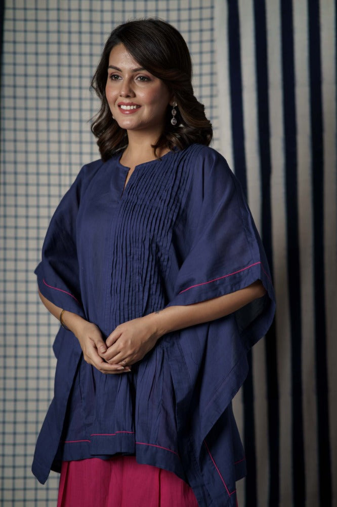 Navy Mulmul Kaftan Top-NVK496