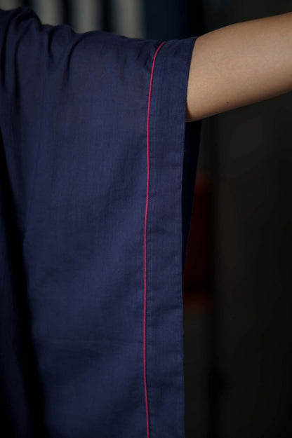 Navy Mulmul Kaftan Top-NVK496