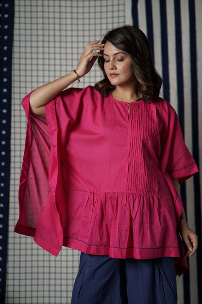 Fuchsia Mulmul Kaftan Top-NVK497