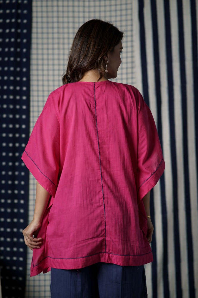 Fuchsia Mulmul Kaftan Top-NVK497