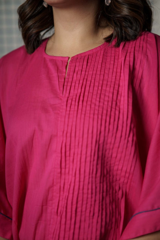 Fuchsia Mulmul Kaftan Top-NVK497