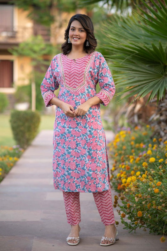 PINK FLORALKURTA SET-NVKS751