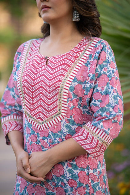 PINK FLORALKURTA -NVKS758