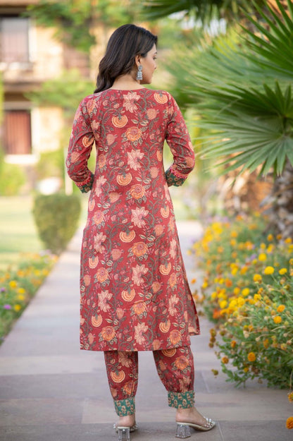 RED FLORAL KURTA -NVKS759