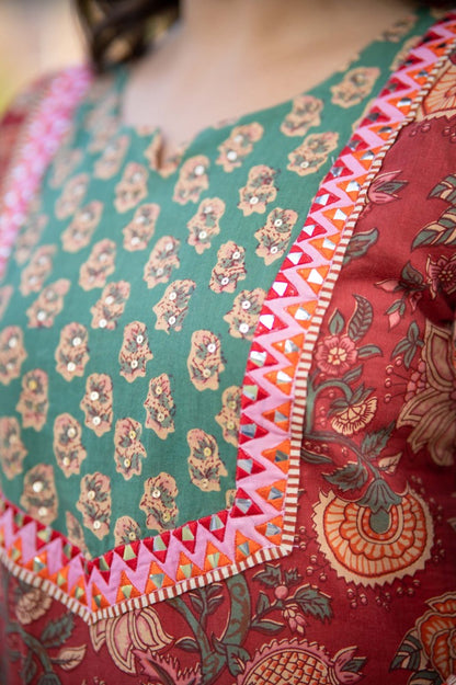 RED FLORAL KURTA SET-NVKS752