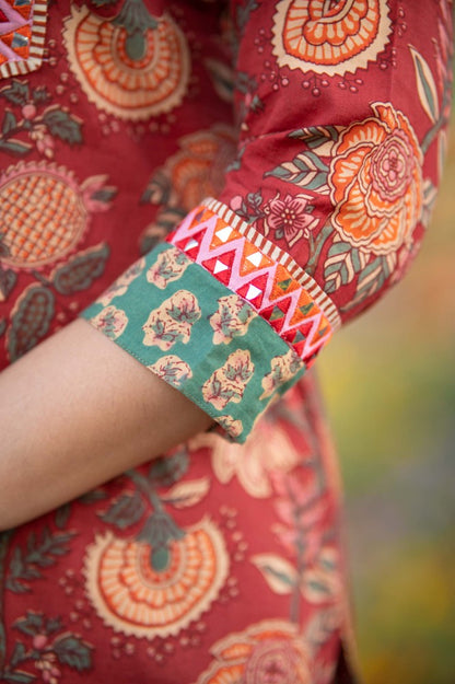 RED FLORAL KURTA -NVKS759