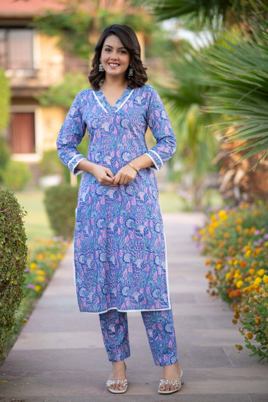 BREEZY BLUE KURTA PANT SET-NVKS757