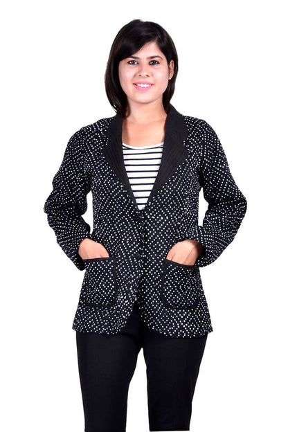 BLACK WHITE DOTTED QUILTED COAT FOR WOMEN-J45