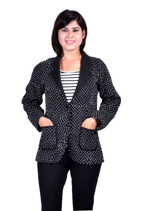 BLACK WHITE DOTTED QUILTED COAT FOR WOMEN-J45