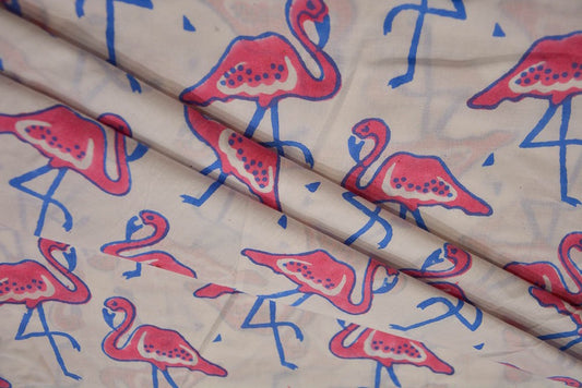 PINK FLAMINGO HAND BLOCK PRINTED COTTON FABRIC-HF5014