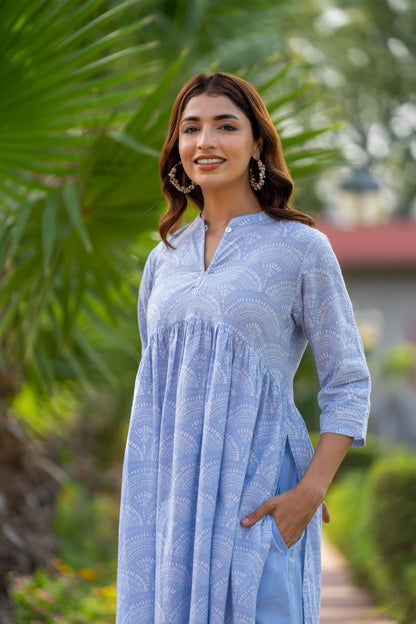 BLUE PRINTED LACE KURTA -NVKS687