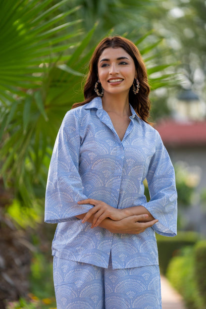 BLUE PRINTED SHIRT TOP-NFT136