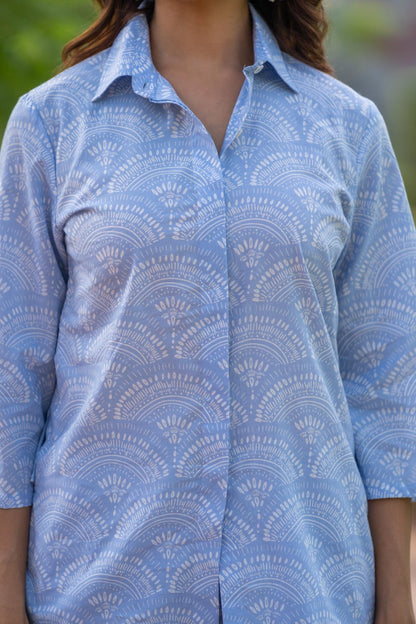 BLUE PRINTED SHIRT TOP-NFT136
