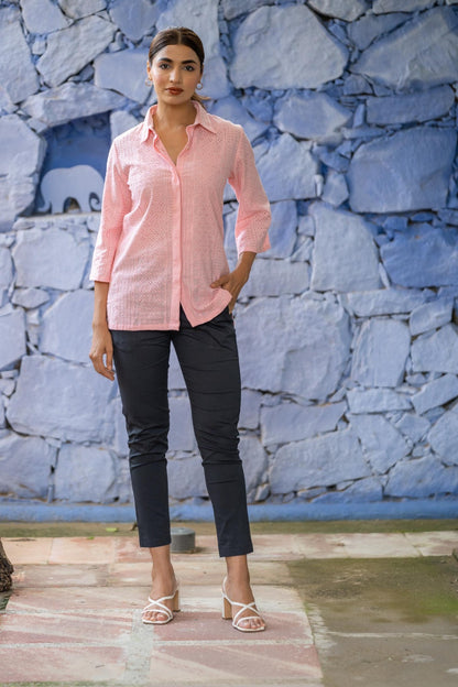 PINK EMBROIDERY SHIRT TOP-NFT137