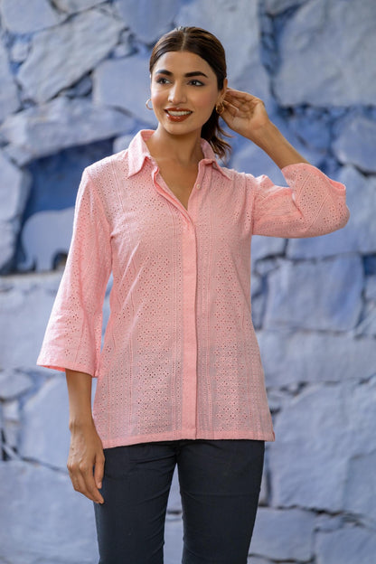 PINK EMBROIDERY SHIRT TOP-NFT137