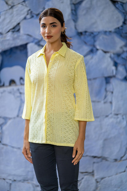 YELLOW CHIKANKARI SHIRT TOP-NFT138
