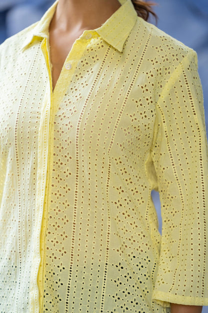 YELLOW CHIKANKARI SHIRT TOP-NFT138
