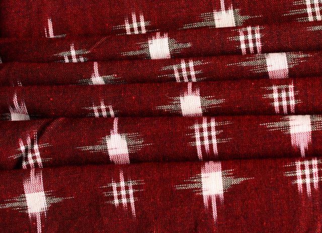 Dark Maroon Color Double Ikat Pattern