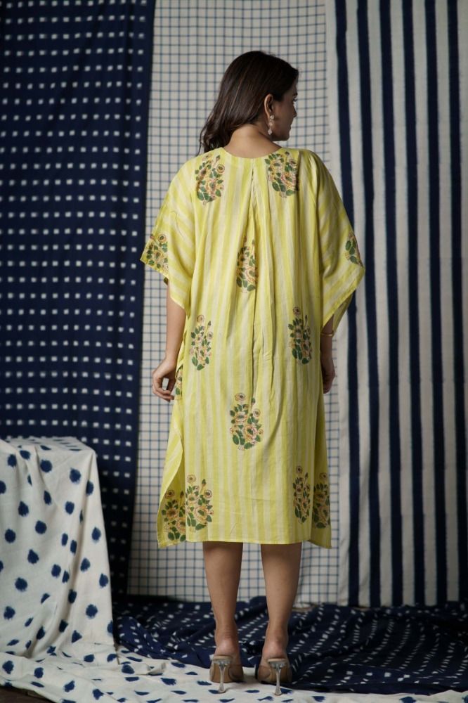 Floral Block Printed Khadi Kaftan