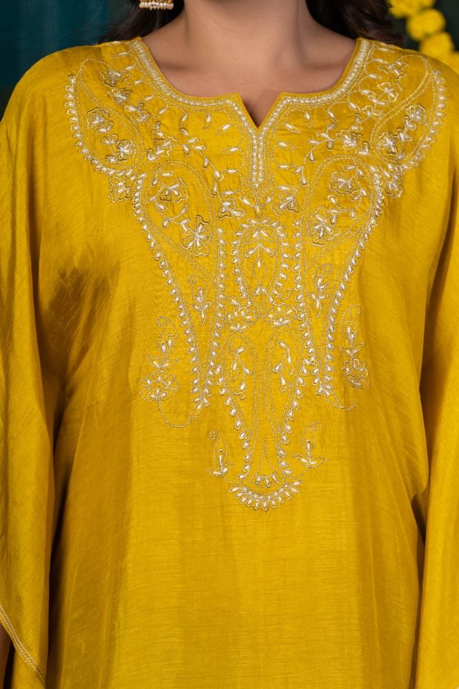 Golden Mustard Embroidered Kaftan