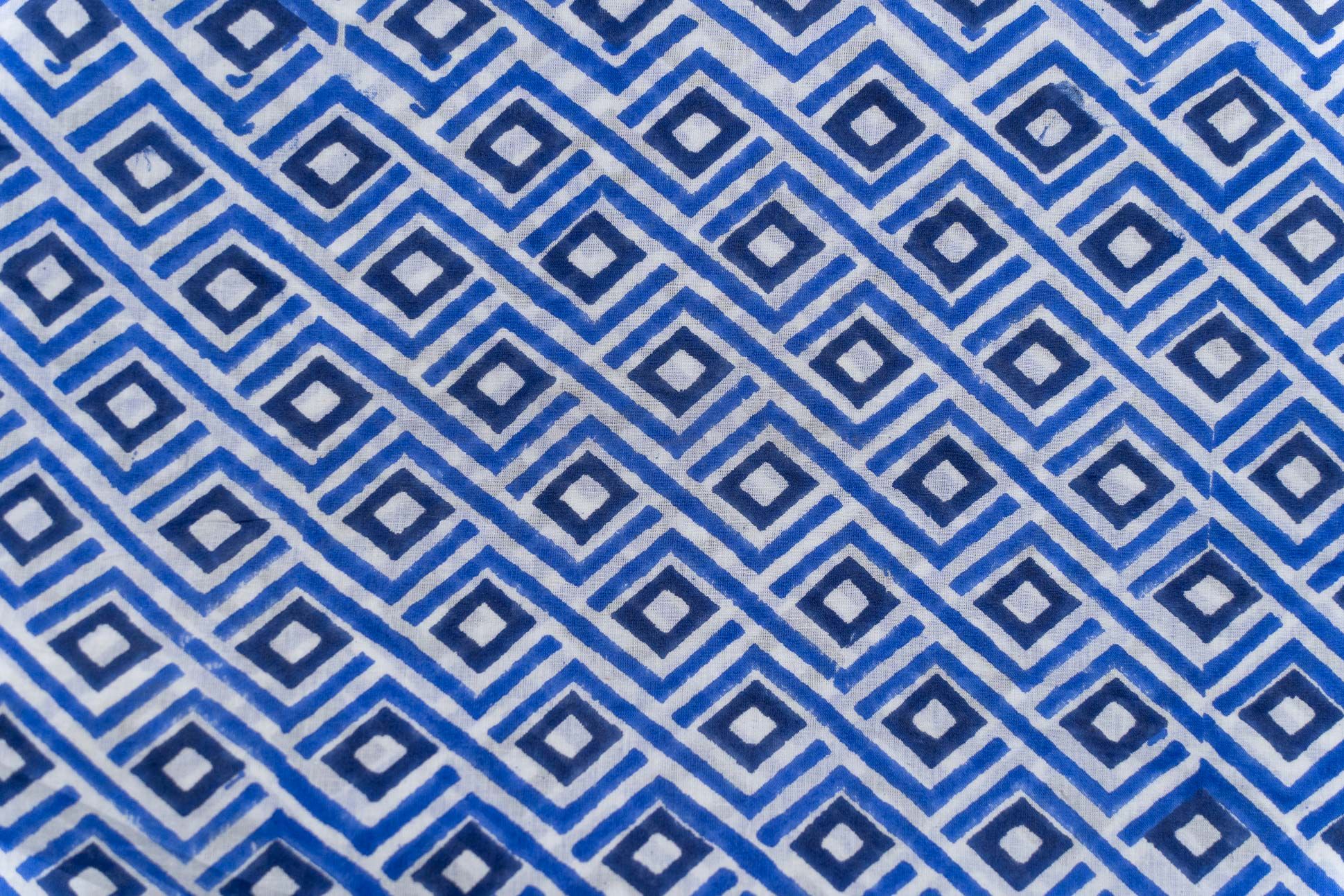 Blue And White Hand Block Printed Cotton Fabric