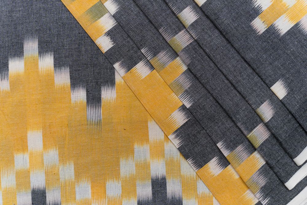 Yellow Grey Ikat Upholstery Cotton Fabric