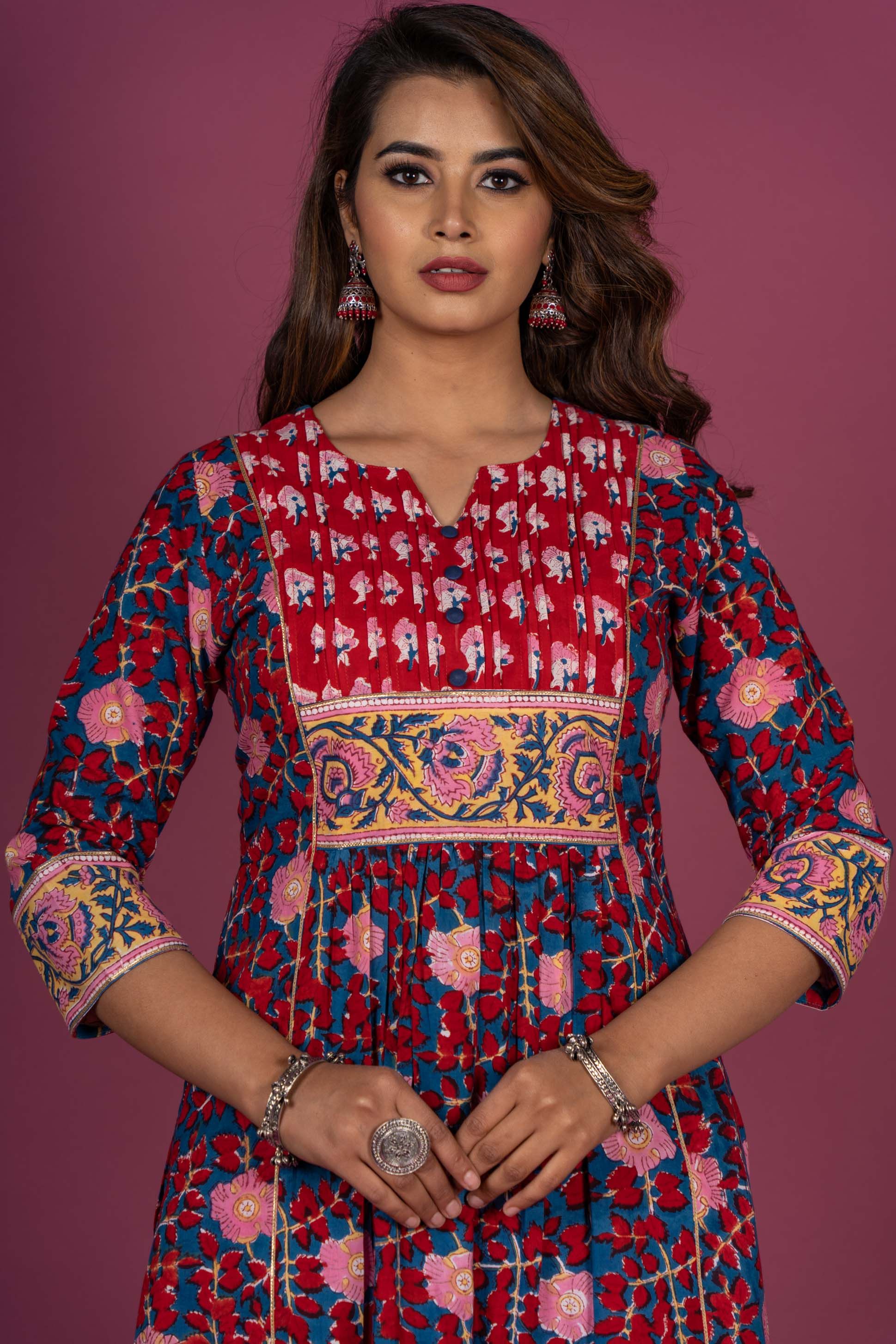 Poppy Red Block Printed Kurta Set