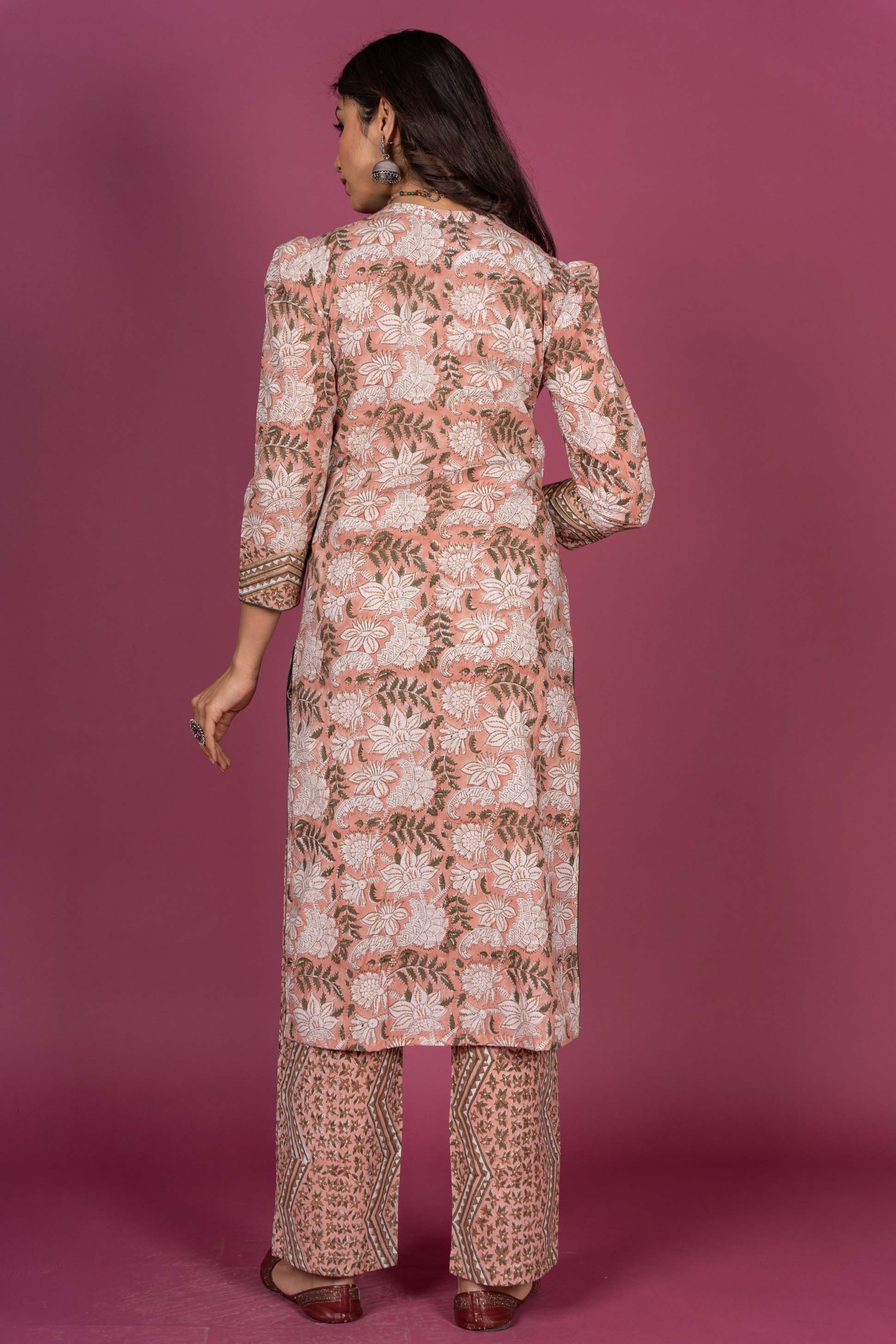 Bellini Peach Block Printed Kurta Set