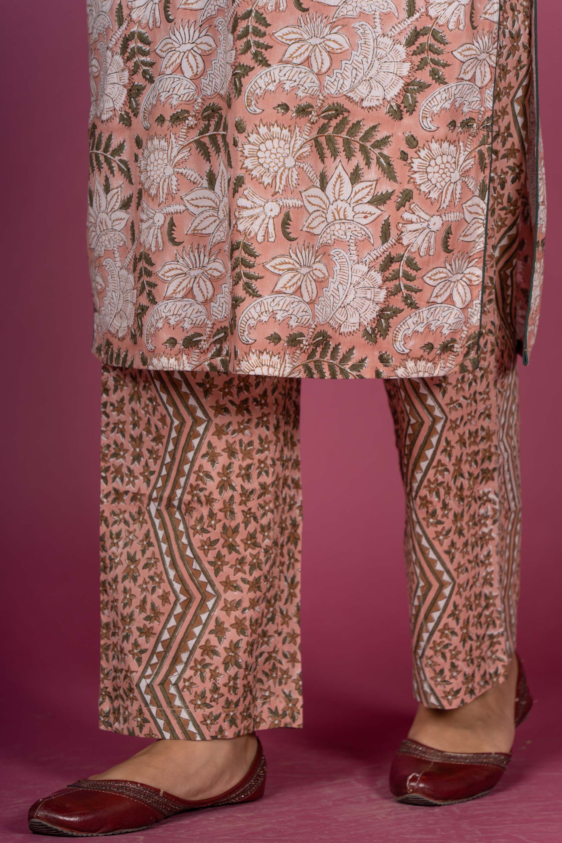 Bellini Peach Block Printed Kurta Set