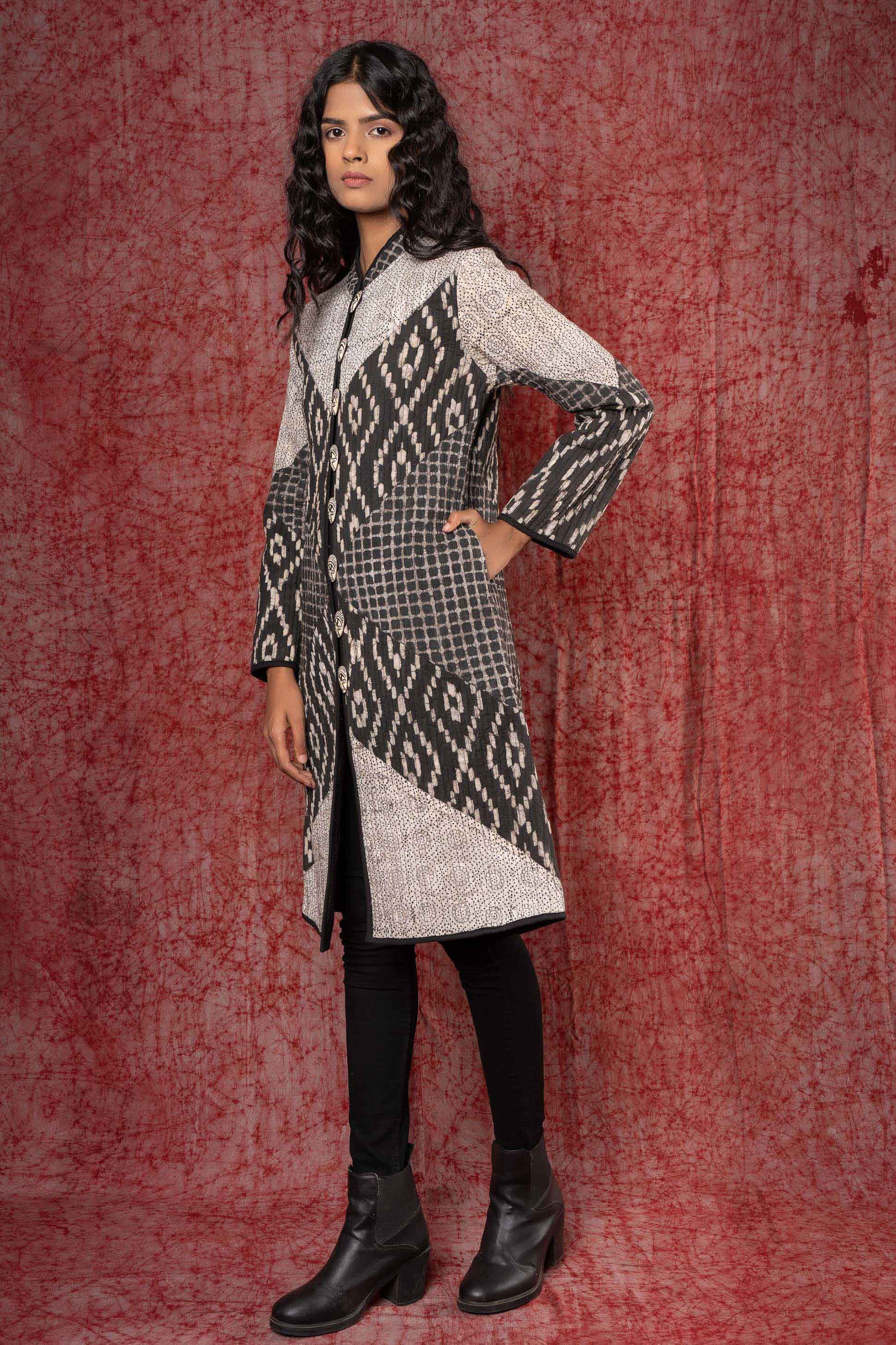 Kashish Grey Patch Work Reversible Quilted Coat