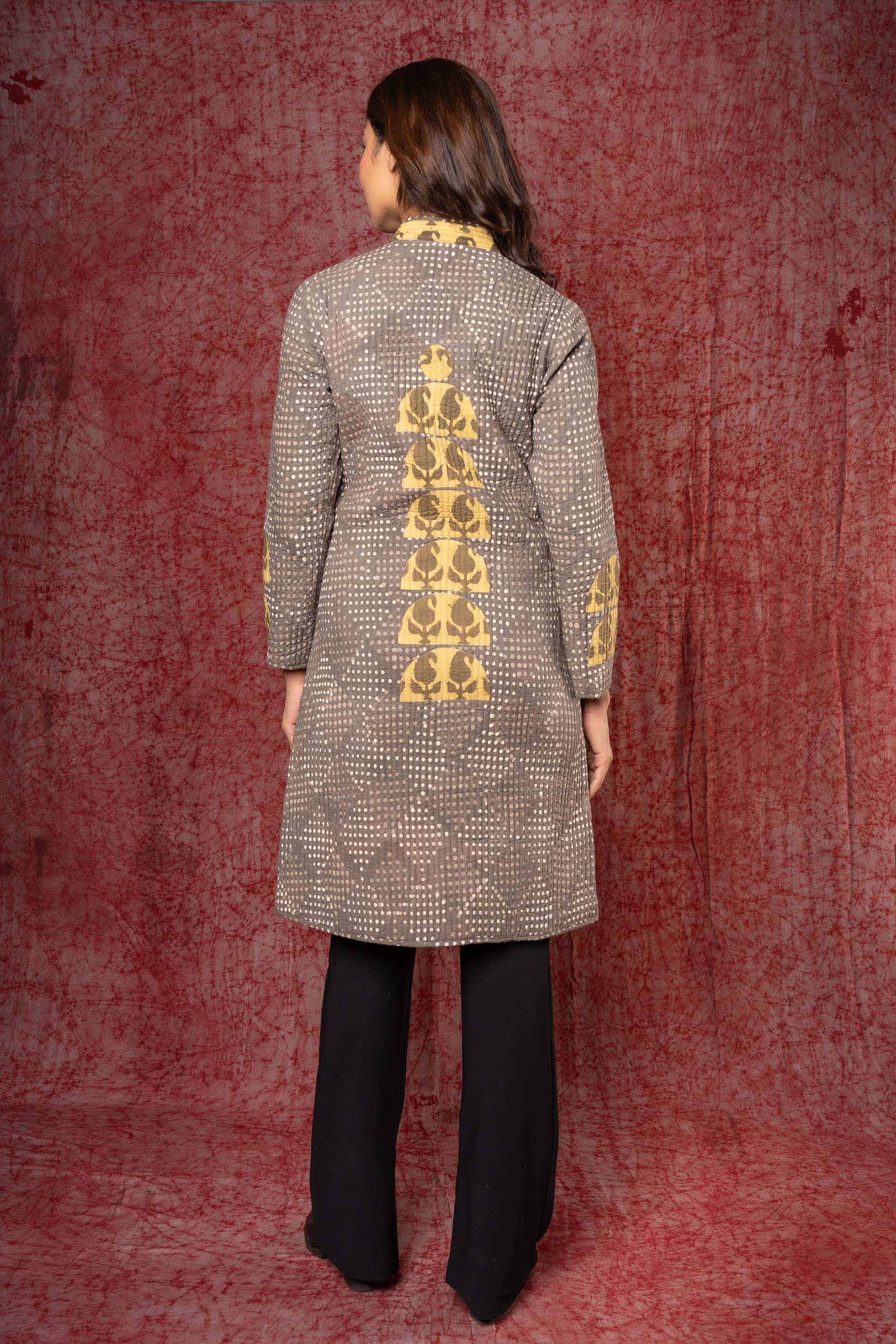 Kashish Grey Applique Reversible Quilted Coat