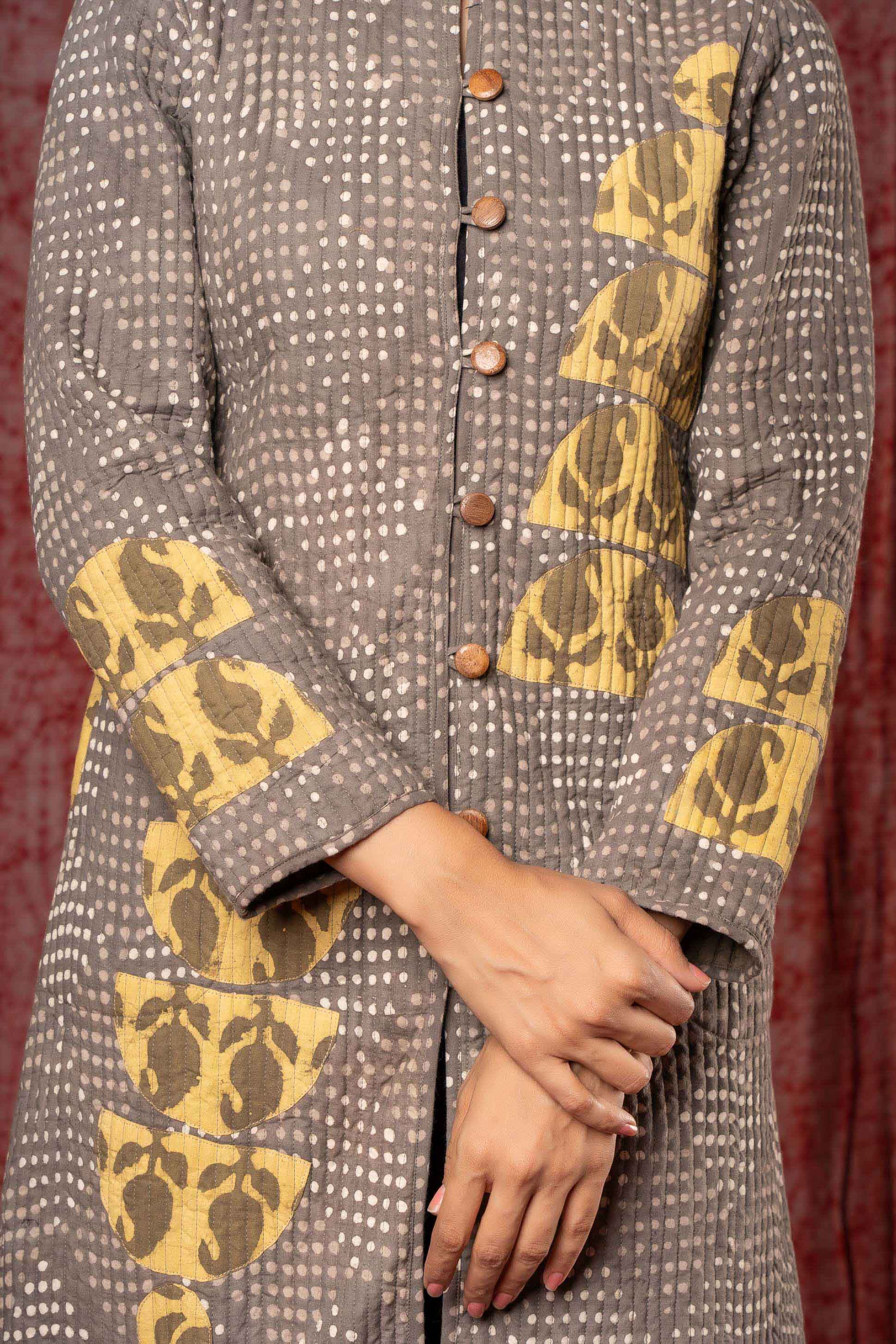 Kashish Grey Applique Reversible Quilted Coat