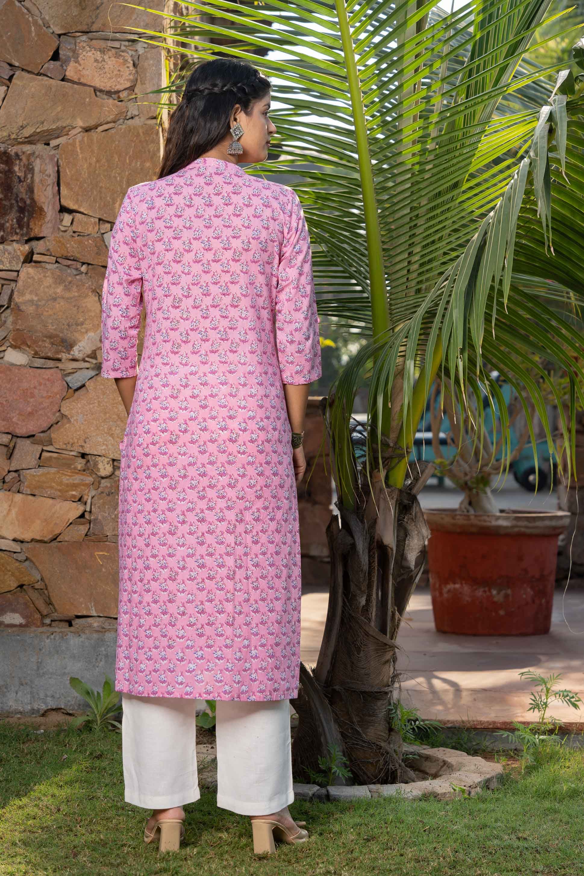 Pink Floral Printed Kurta 