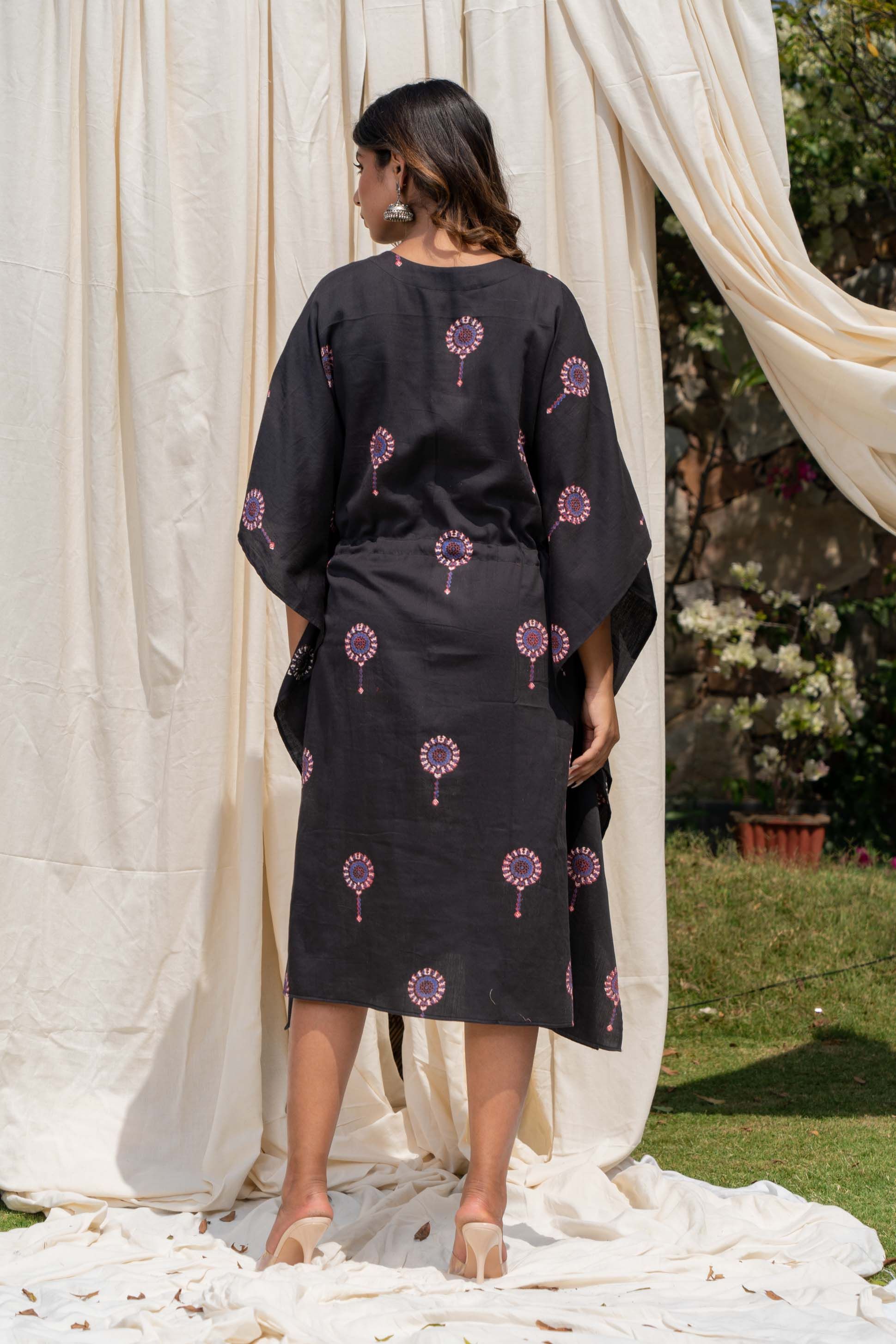 Black Block Printed Kaftan