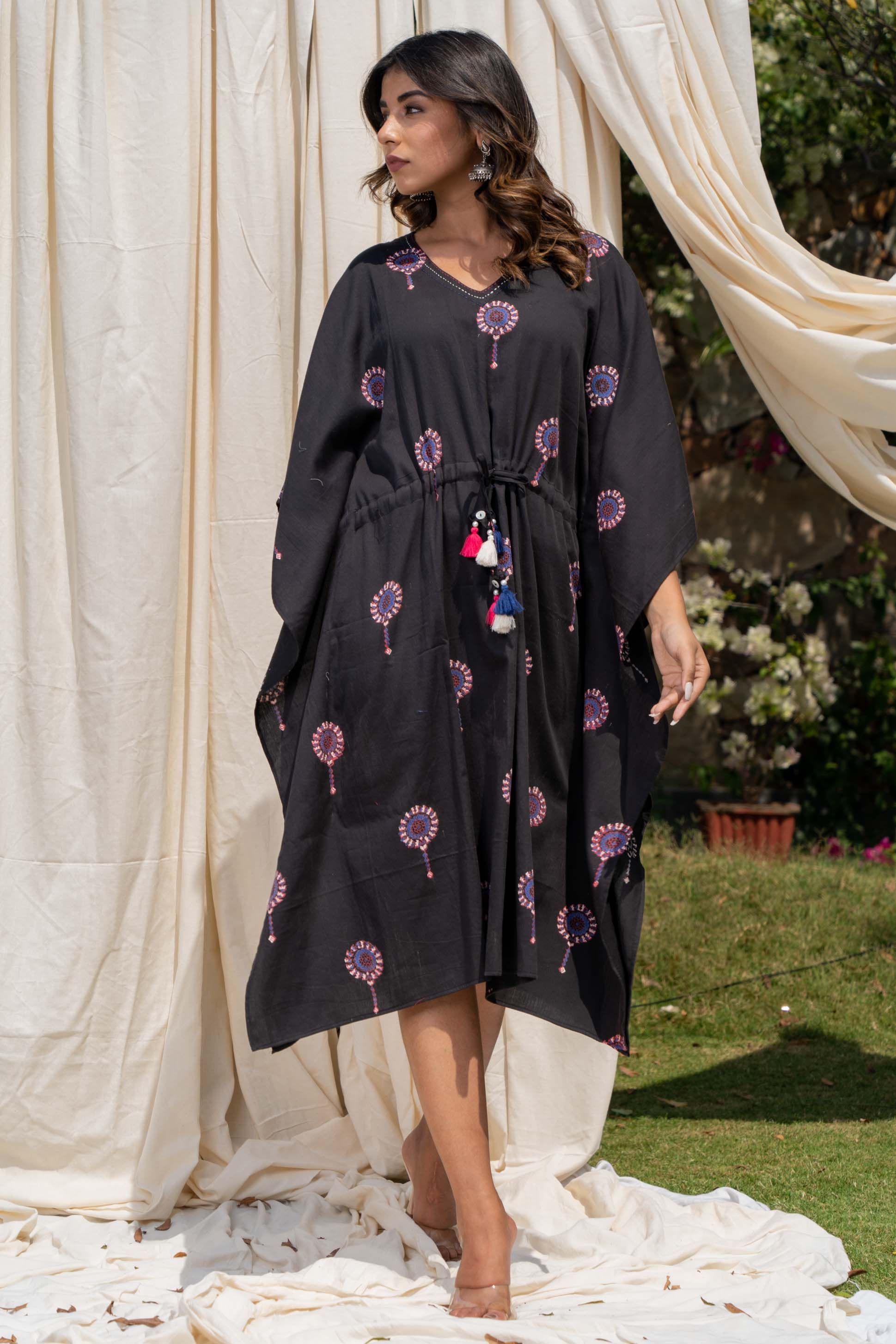 Black Block Printed Kaftan