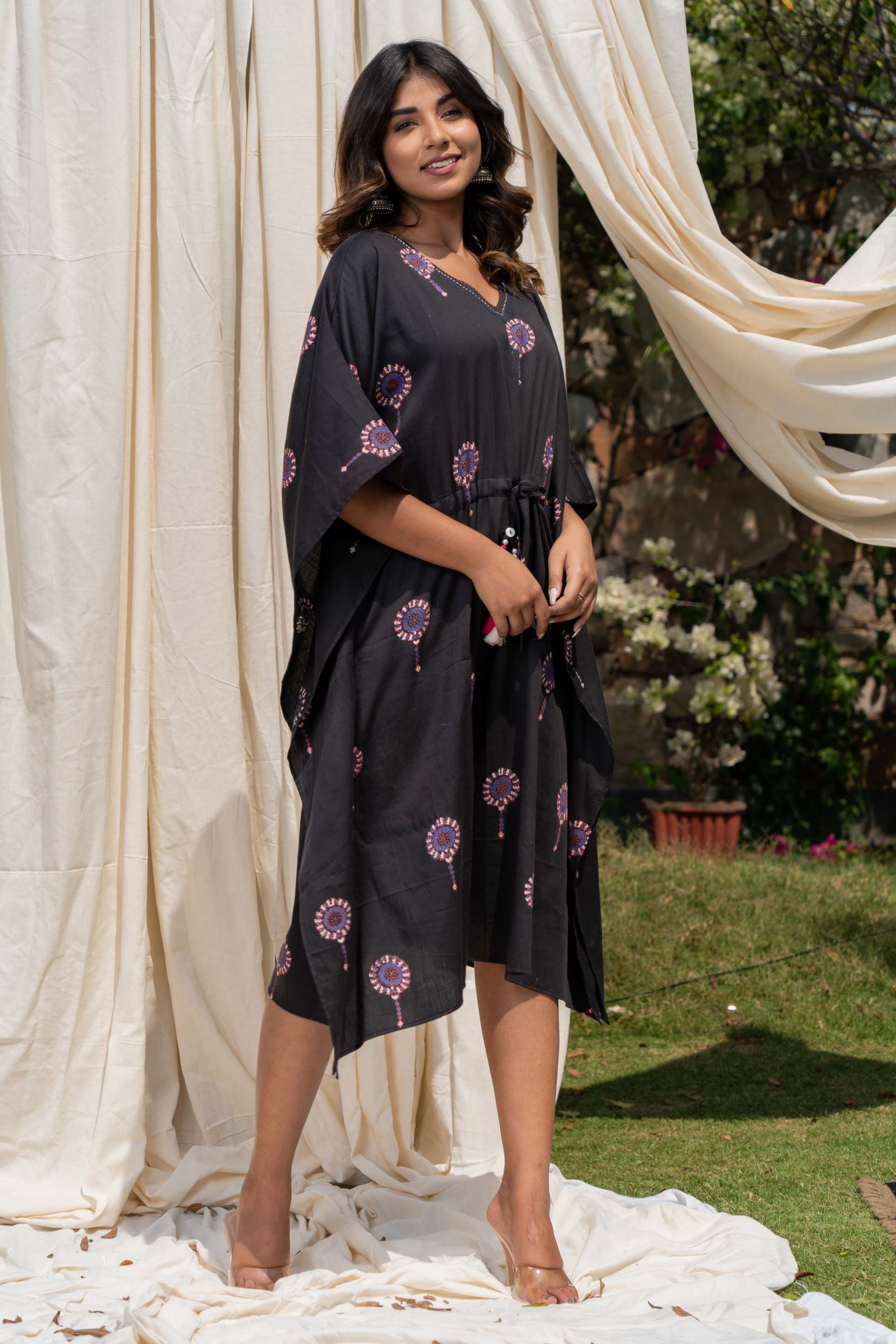 Black Block Printed Kaftan