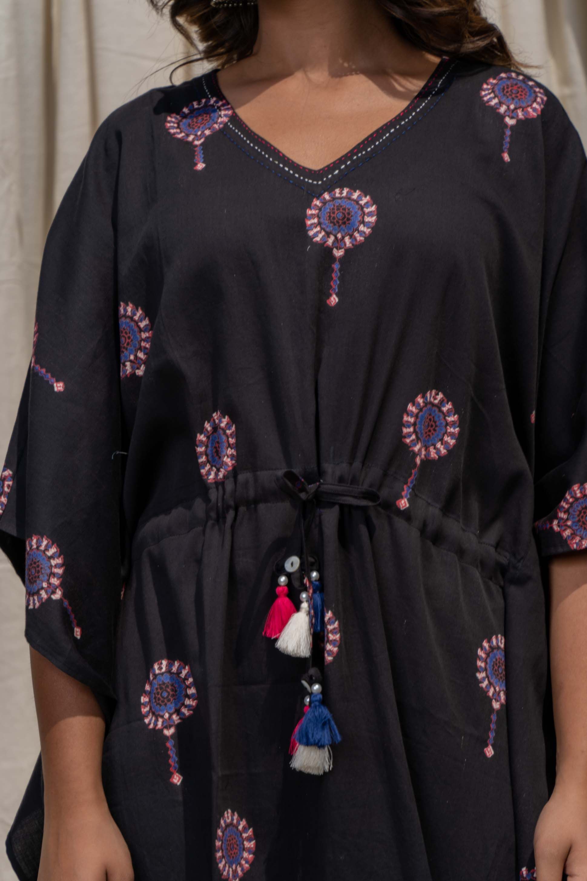 Black Block Printed Kaftan