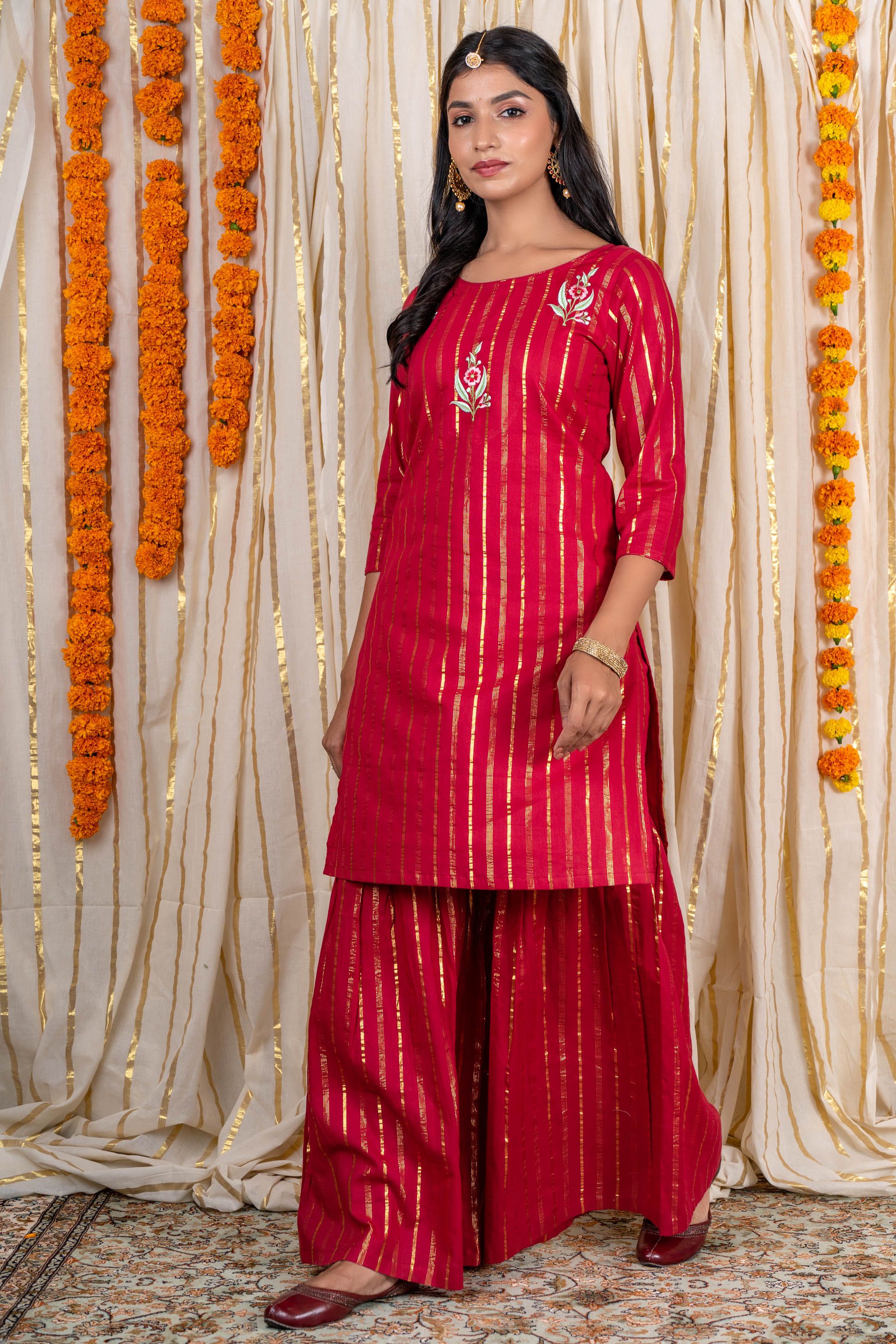 Berry Maroon Embroidered Kurta 