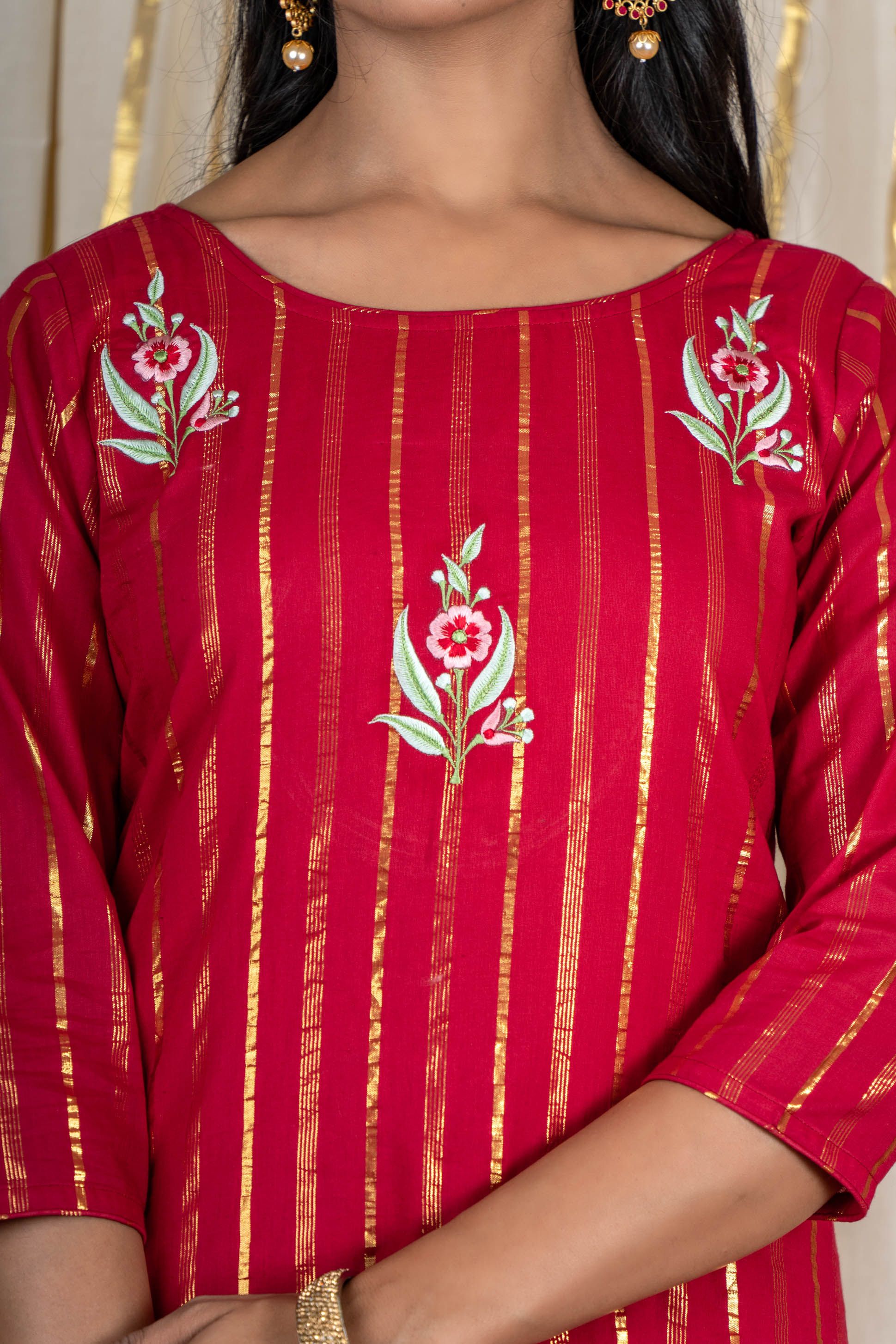 Berry Maroon Embroidered Kurta 