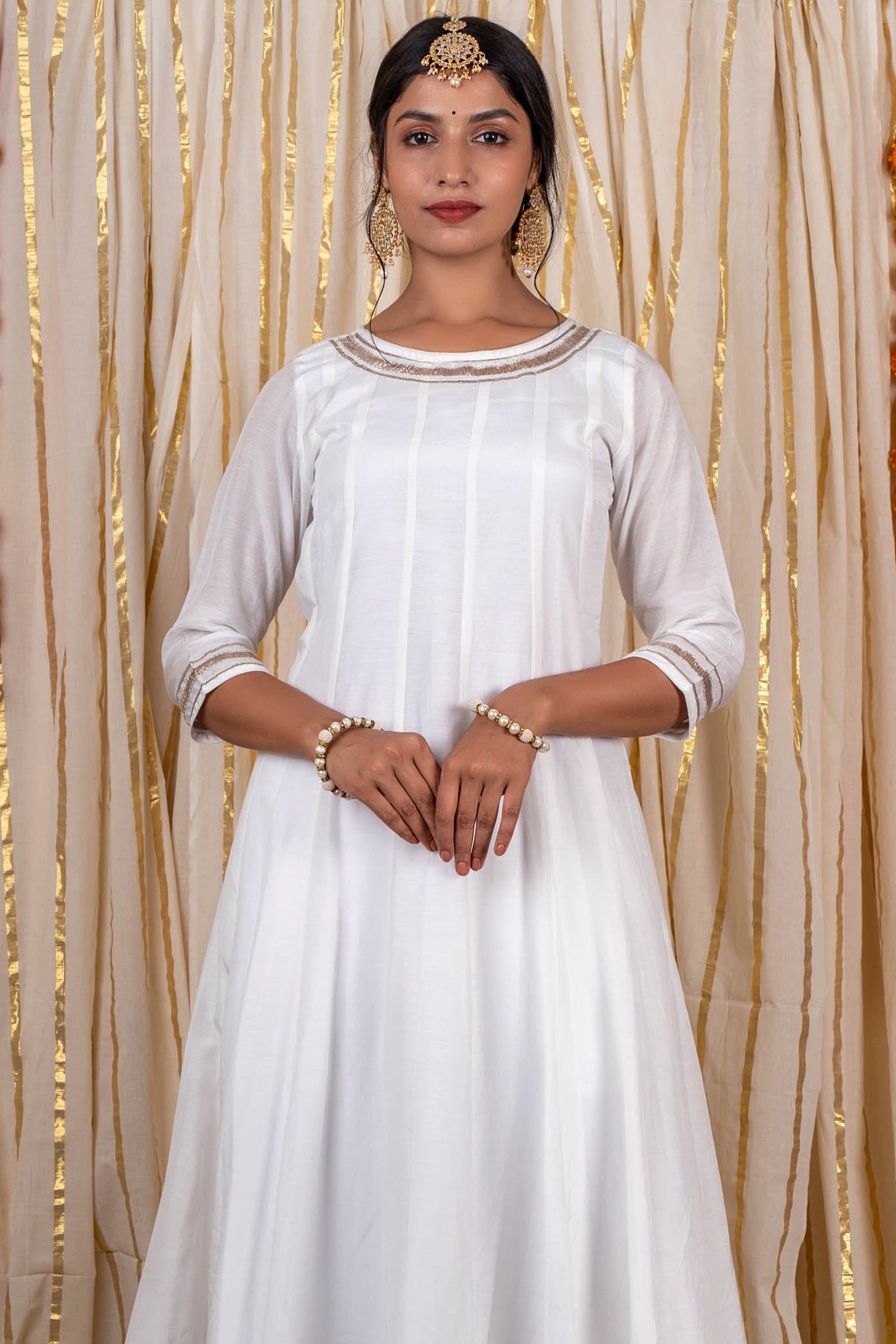 White Muslin Silk Anarkali Kurta 