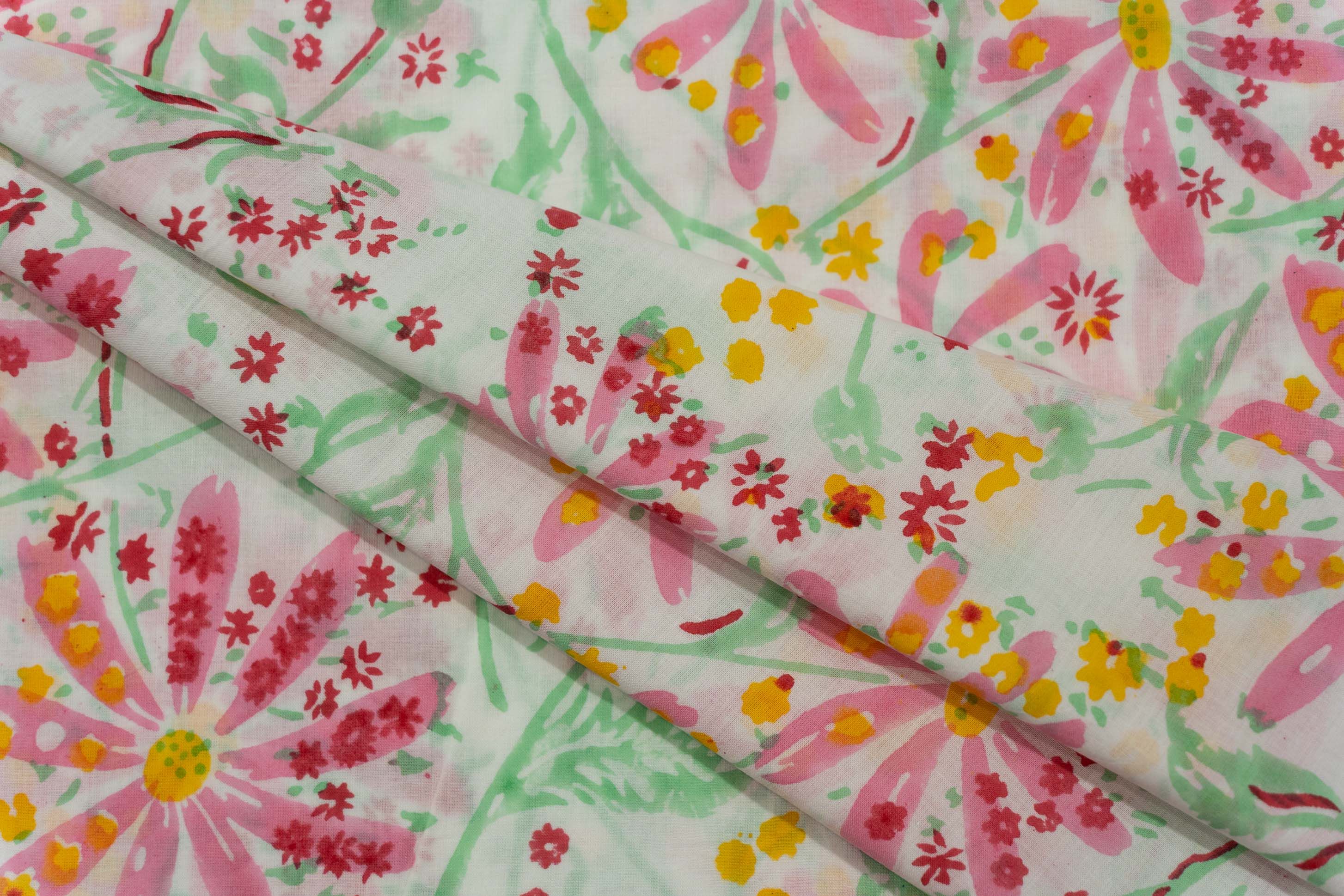 Fairy White Block Printed Cotton Fabric