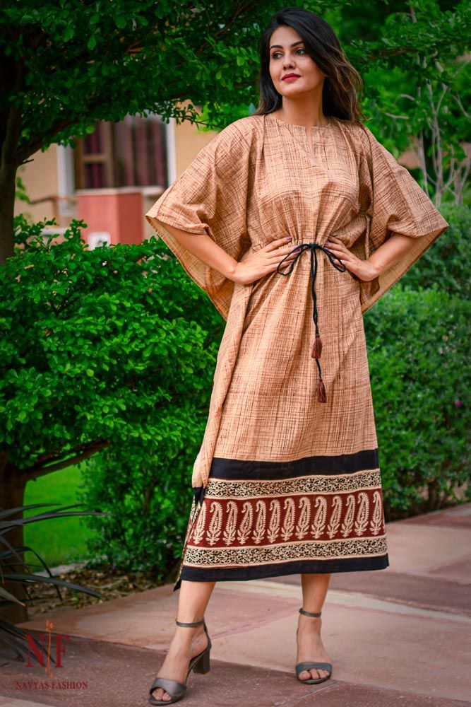 Brush Paint Cotton Kaftan Dress