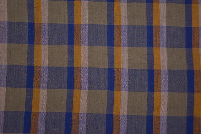 Tricolor Checks Handloom Khari Cotton Fabric 