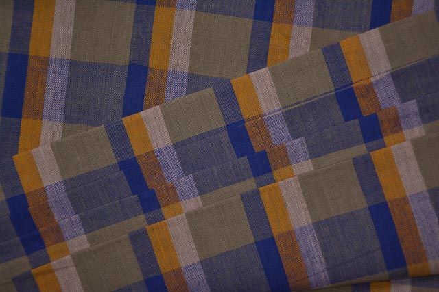 Tricolor Checks Handloom Khari Cotton Fabric 