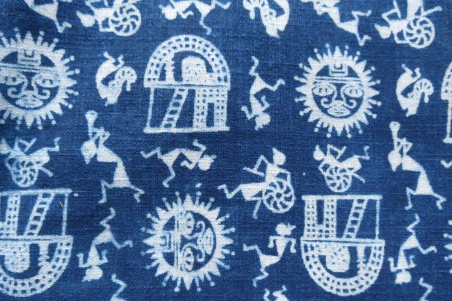 Indigo Warli Upholstery Khari Cotton Fabric