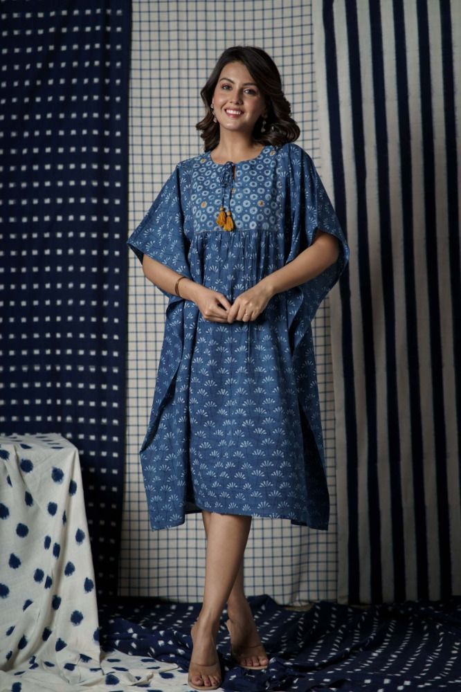 Indigo Hand Block Printed Kaftan