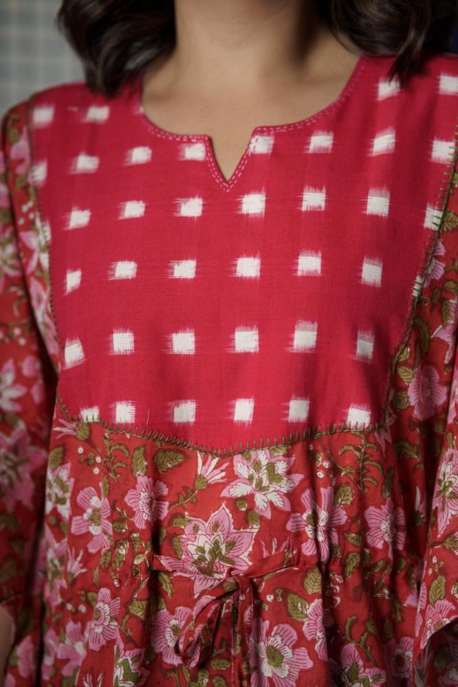 Red Floral Block Printed Kaftan