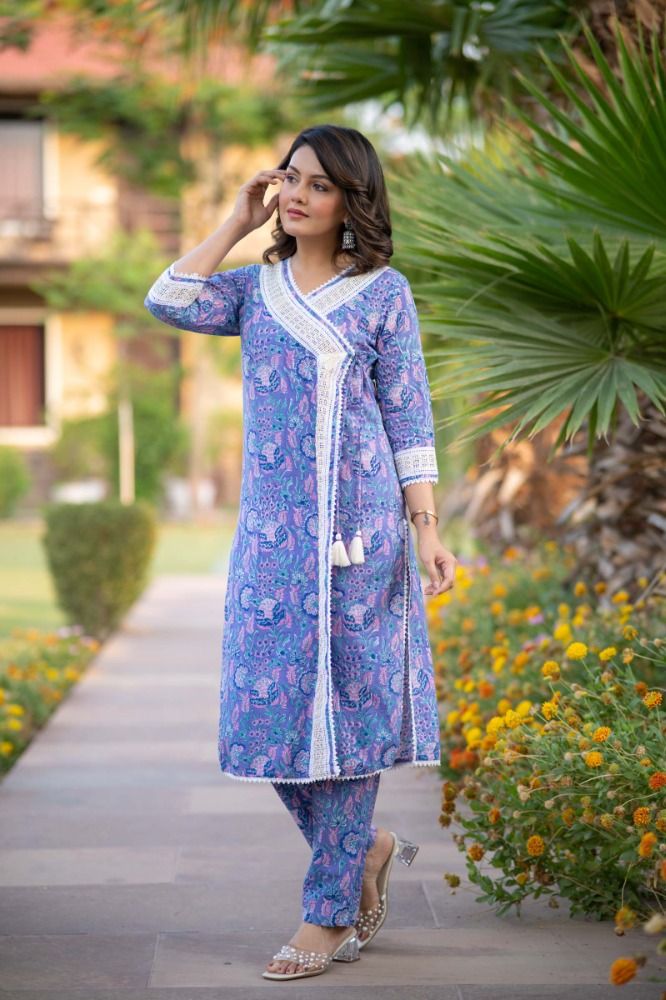 Blue Floral Kurta Pant Set