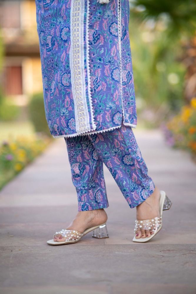 Blue Floral Kurta Pant Set