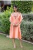 Coral Peach Embroidered Dola Silk Kaftan